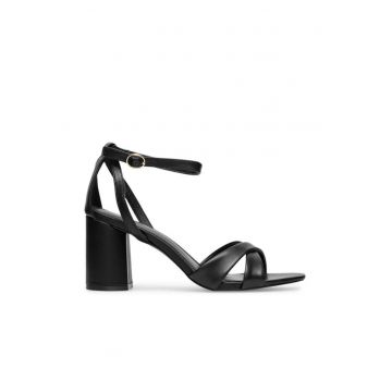 Sandale dama  cu toc - piele naturala - negru