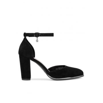 Sandale dama -  cu toc - piele naturala - negru