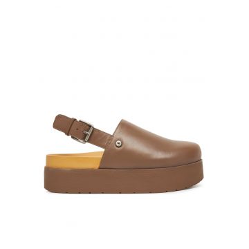 Sandale dama  din piele naturala maro - Auriu