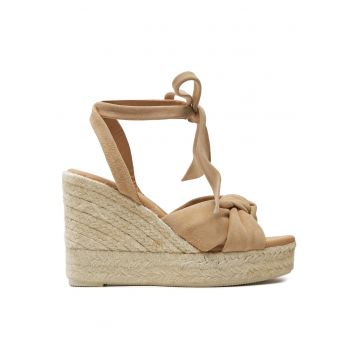 Sandale dama -  espadrile wedge - piele naturala - bej champagne -