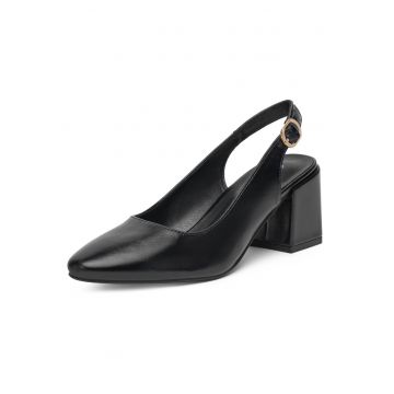 Sandale dama  negre - piele ecologica - cu toc