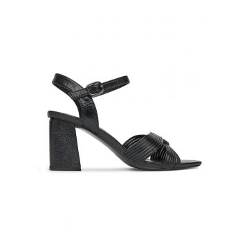 Sandale dama -  piele ecologica - negru - cu toc