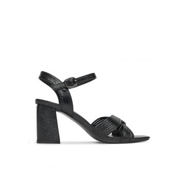Sandale dama -  piele ecologica - negru - cu toc