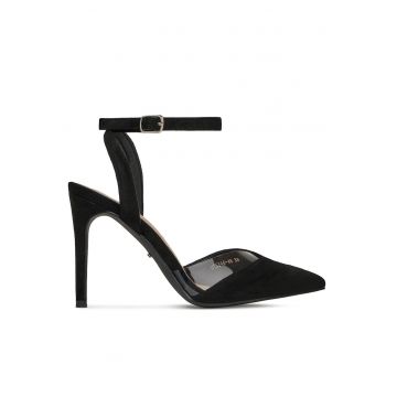 Sandale dama -  toc inalt - negru - tesatura