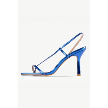 Sandale de piele ecologica cu toc si aspect metalic Wendy