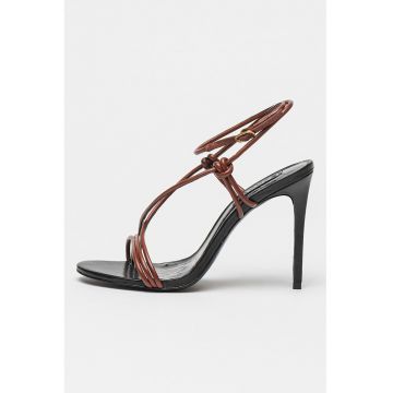 Sandale din piele cu toc clasic Malta - Maro inchis/Negru