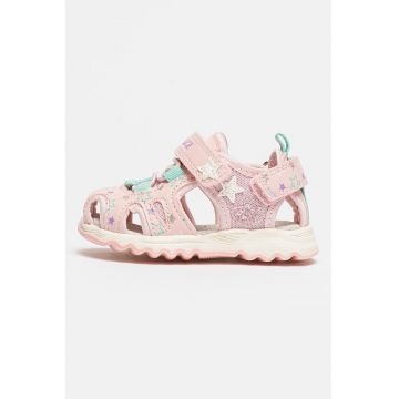 Sandale din piele ecologica si plasa cu inchidere velcro Toby - Roz pastel/Albastru glaciar/Alb murdar