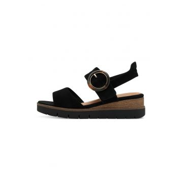 Sandale din piele intoarsa cu talpa wedge - Maro inchis/Negru