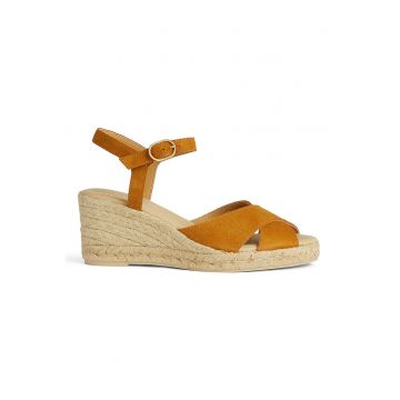 Sandale-espadrile de piele intoarsa cu talpa wedge Gelsa - Galben inchis