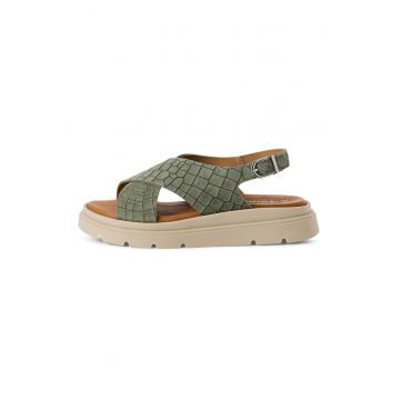 Sandale slingback de piele cu par scurt si aspect de piele de leopard - Verde sparanghel