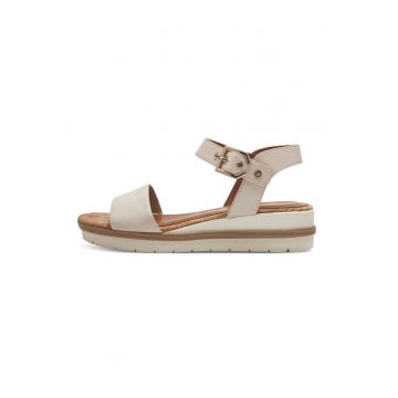 Sandale wedge de piele - Maro inchis/Alb murdar