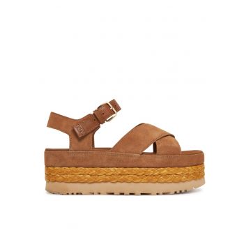 Sandale dama  espadrile femei - piele naturala - model cu bareta la glezna - Maro W Aubrey