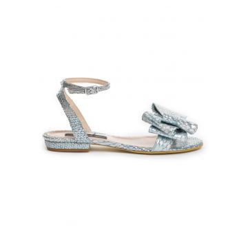 Sandale dama piele fara toc Bleu Cu funda Lia