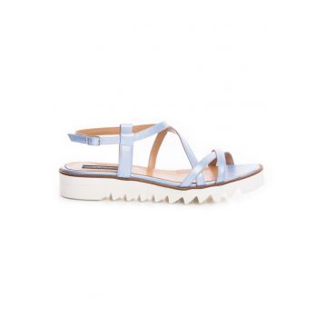 Sandale dama piele fara toc Bleu Georgie