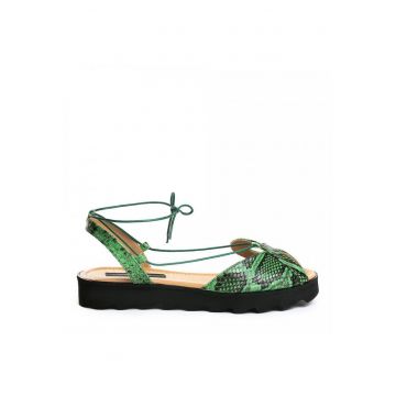 Sandale dama piele fara toc Verde Bunny