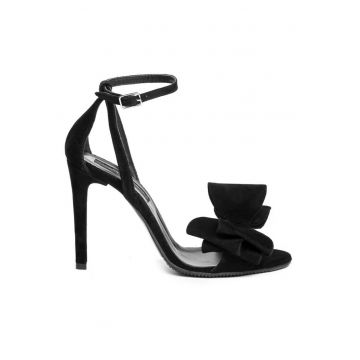 Sandale dama piele naturala Negru cu funda Simple