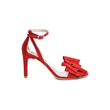 Sandale dama piele naturala Simple Red cu funda