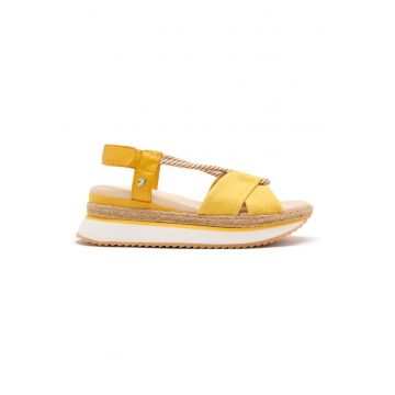 Sandale din panza cu talpa wedge - Galben mustar