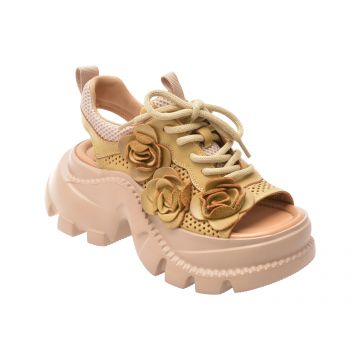 Sandale GRYXX galbene, 56288, din material textil si piele naturala