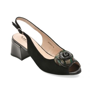 Sandale KARISMA negre, JI60007, din piele intoarsa
