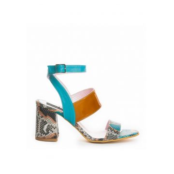 Sandale piele toc gros New Look Turcoaz