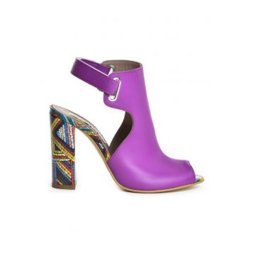 Sandale piele toc gros Single Strap Mov multicolor