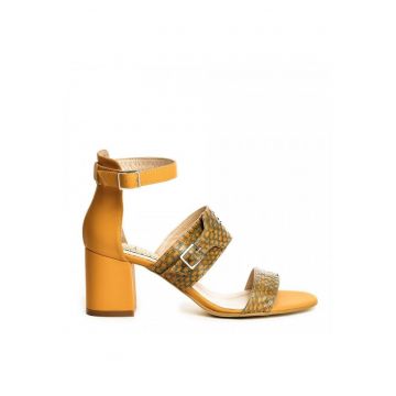 Sandale piele toc gros Strappy Camel