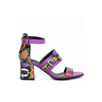 Sandale piele toc gros Strappy Colorat