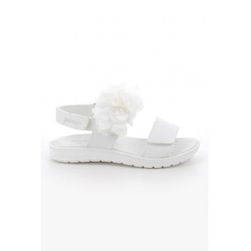 Sandale cu inchidere velcro si floare din tul - Alb optic