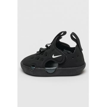 Sandale cu inchidere velcro si logo - Negru