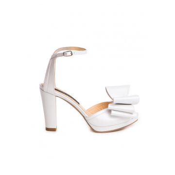 Sandale cu platforma piele naturala Alb cu funda Destiny