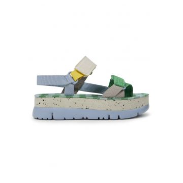 Sandale cu talpa flatform si inchidere velcro - Verde/Albastru