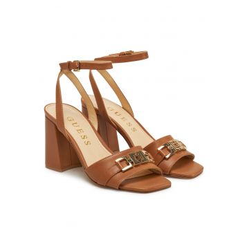 Sandale cu toc dama -  piele naturala - maro