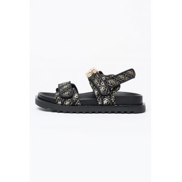 Sandale cu velcro si logo metalic - Auriu/Negru