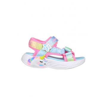 Sandale cu velcro si model colorblock Unicorn Dreams - Galben/Albastru aquamarin/Roz
