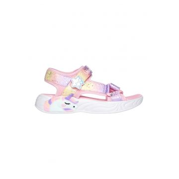 Sandale cu velcro si model colorblock Unicorn Dreams - Roz deschis