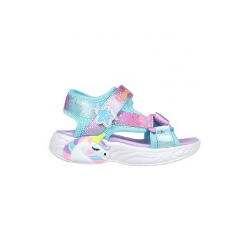 Sandale cu velcro si model colorblock Unicorn Dreams - Turcoaz/Roz