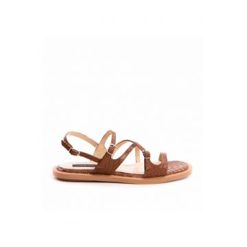 Sandale dama piele fara toc Camel Bari - Marimea 34