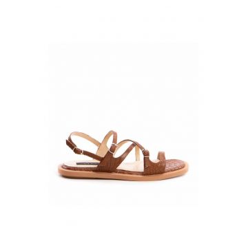 Sandale dama piele fara toc Camel Bari - Marimea 34