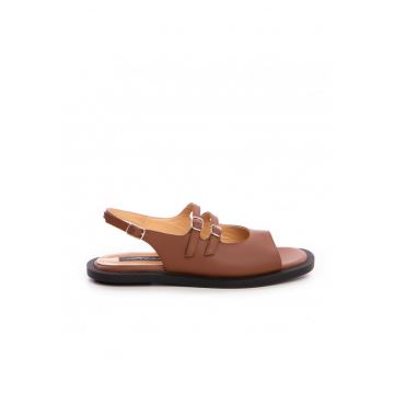 Sandale dama piele fara toc Camel Evania