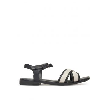 Sandale dama -  piele naturala - negru/albdwqfwqd - Alb/Negru