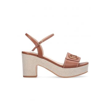 Sandale de piele cu toc masiv - Caramel