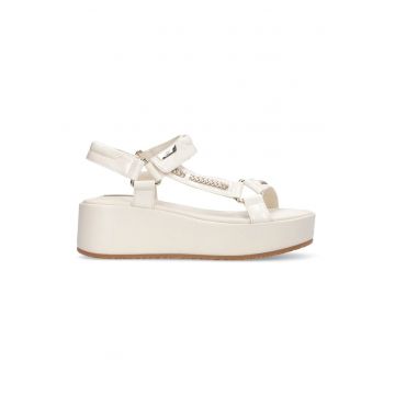 Sandale de piele ecologica cu detalii cu aspect impletit - Alb murdar