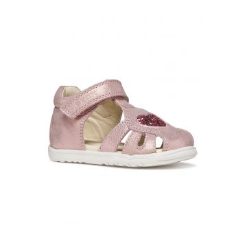 Sandale de piele ecologica cu velcro Macchia - Auriu rose/Roz