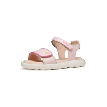 Sandale de piele ecologica cu velcro Puffypop - Roz