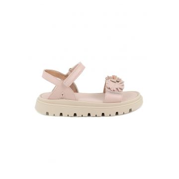 Sandale din piele cu aplicatii cu model floral - Roz pal