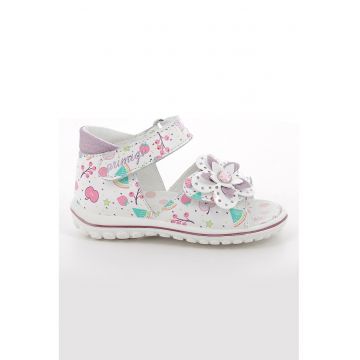 Sandale din piele cu model - Alb/Turcoaz/Roz