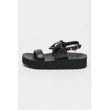 Sandale din piele cu talpa wedge - Negru