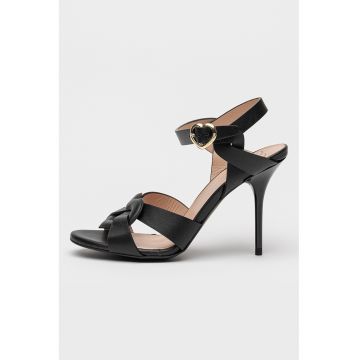 Sandale din piele cu toc stiletto - Negru