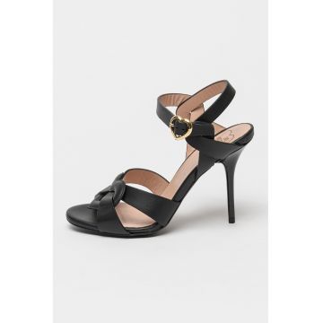 Sandale din piele cu toc stiletto - Negru